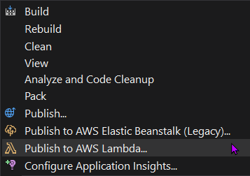 Publish to AWS Lambda option for ASP NET Application from Visual Studio