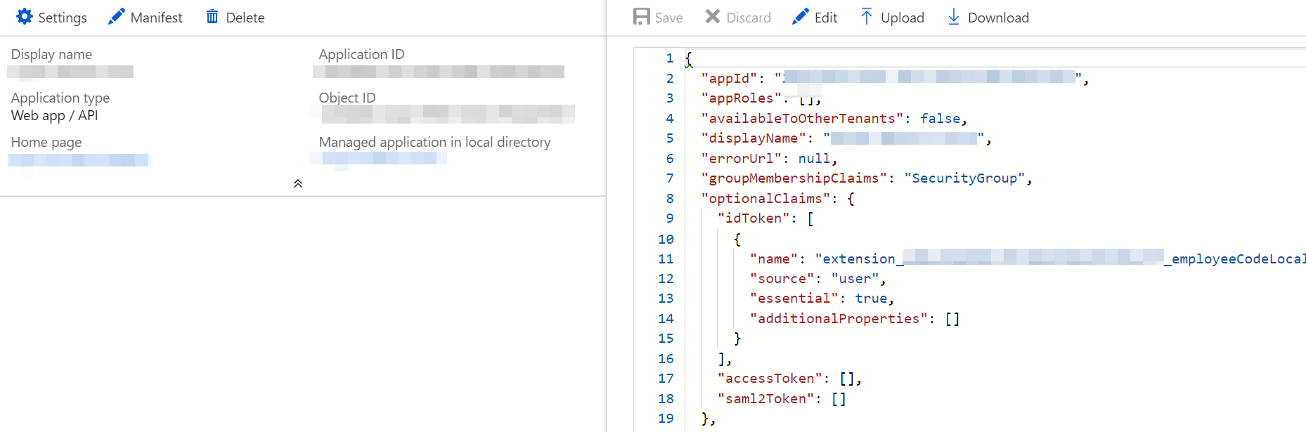 Azure AD Application Manifest - Optional Claims