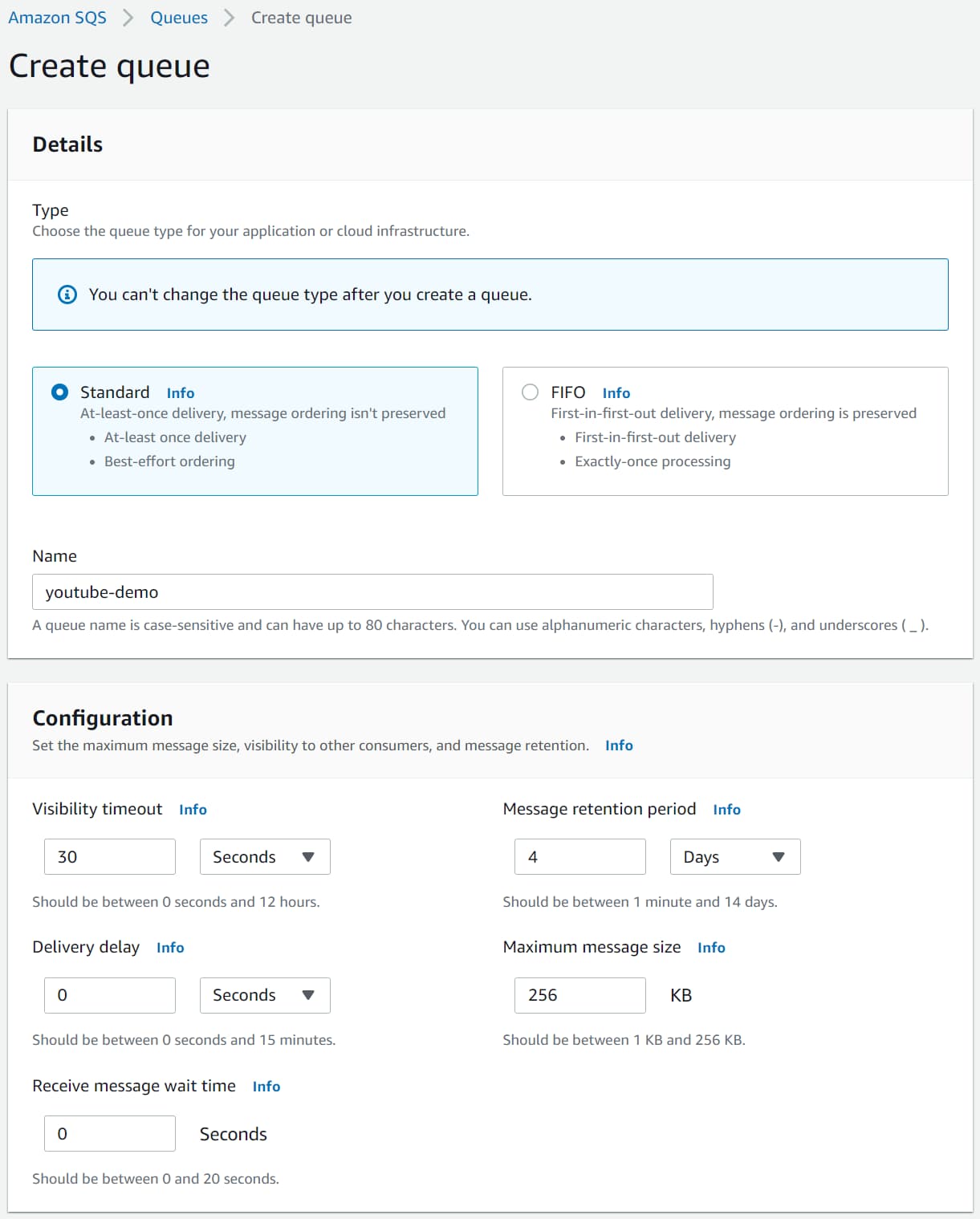 Create Queue from Amazon Console