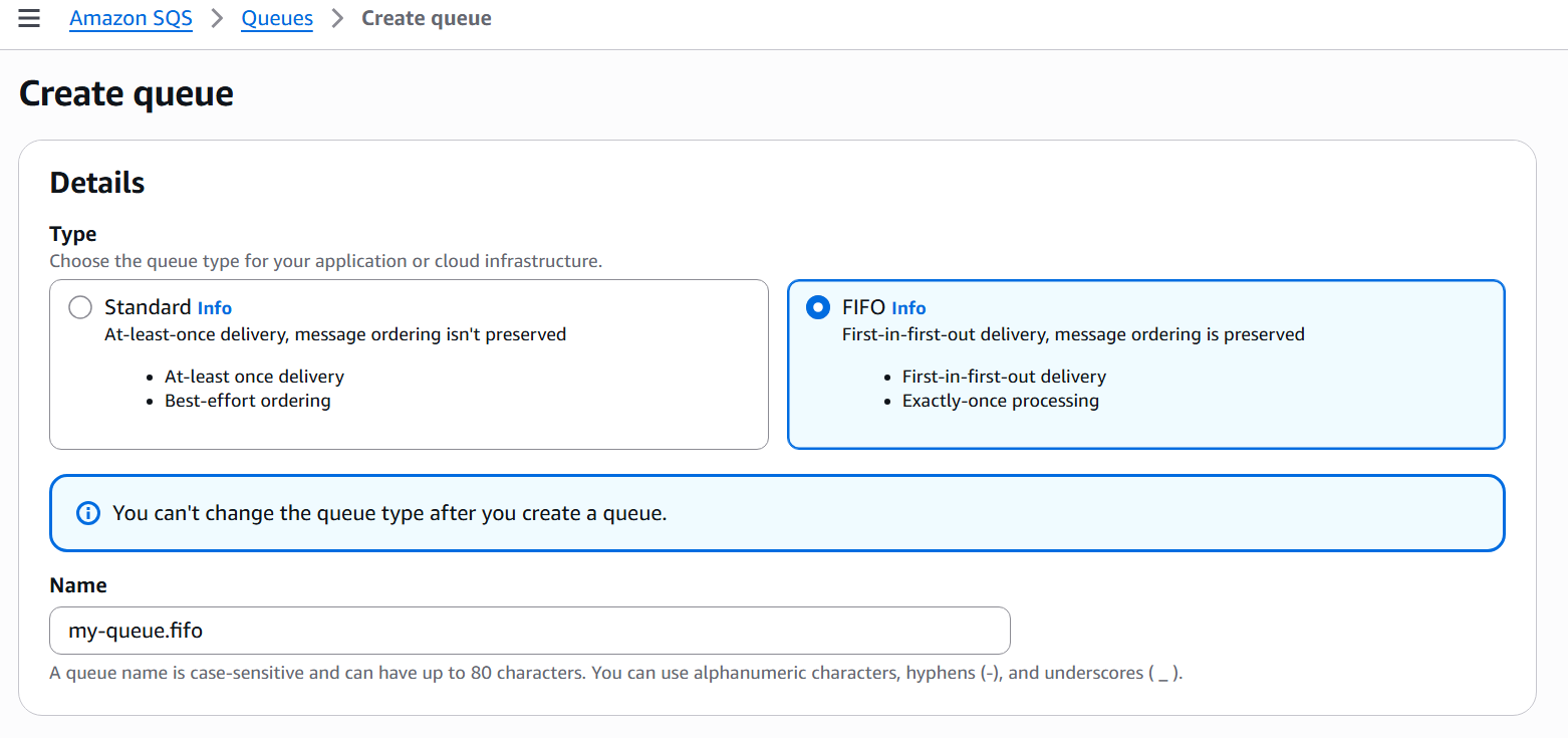 Amazon SQS create new FIFO topic from the AWS Console