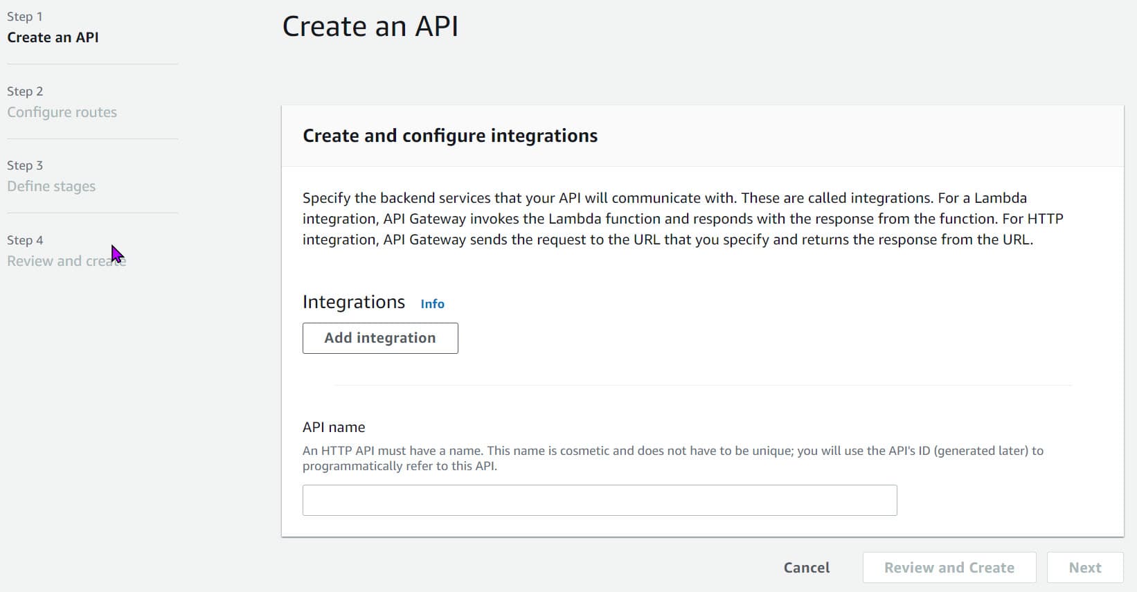 Add new HTTP API from AWS Console under Amazon API Gateway