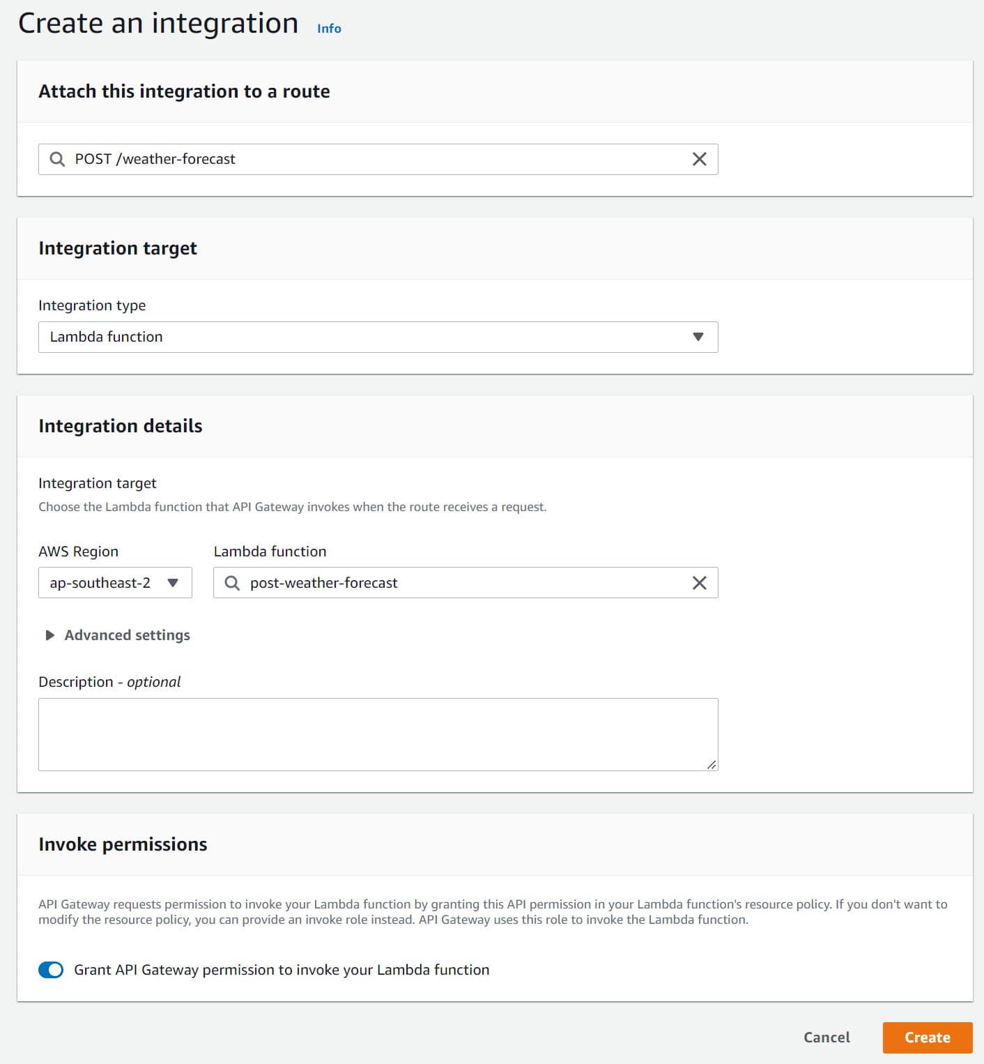 Setting up Lambda integration for POST endpoint