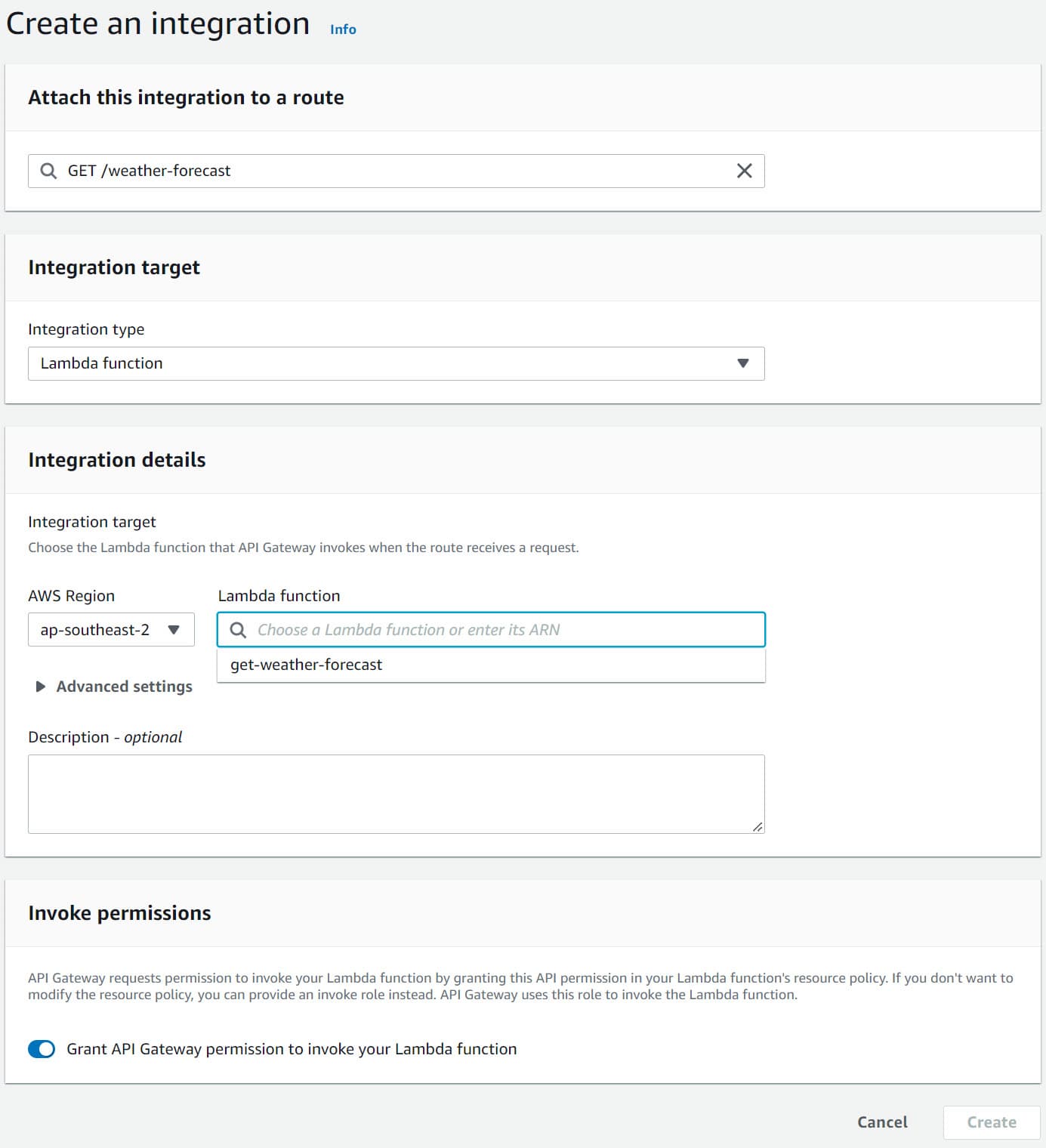 Create a Lambda integration for HTTP API Route