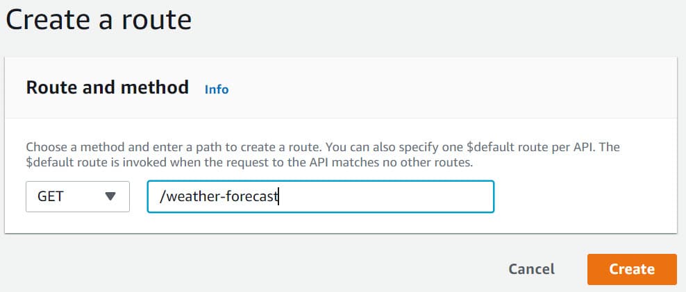 Create a new route in API Gateway for HTTP API