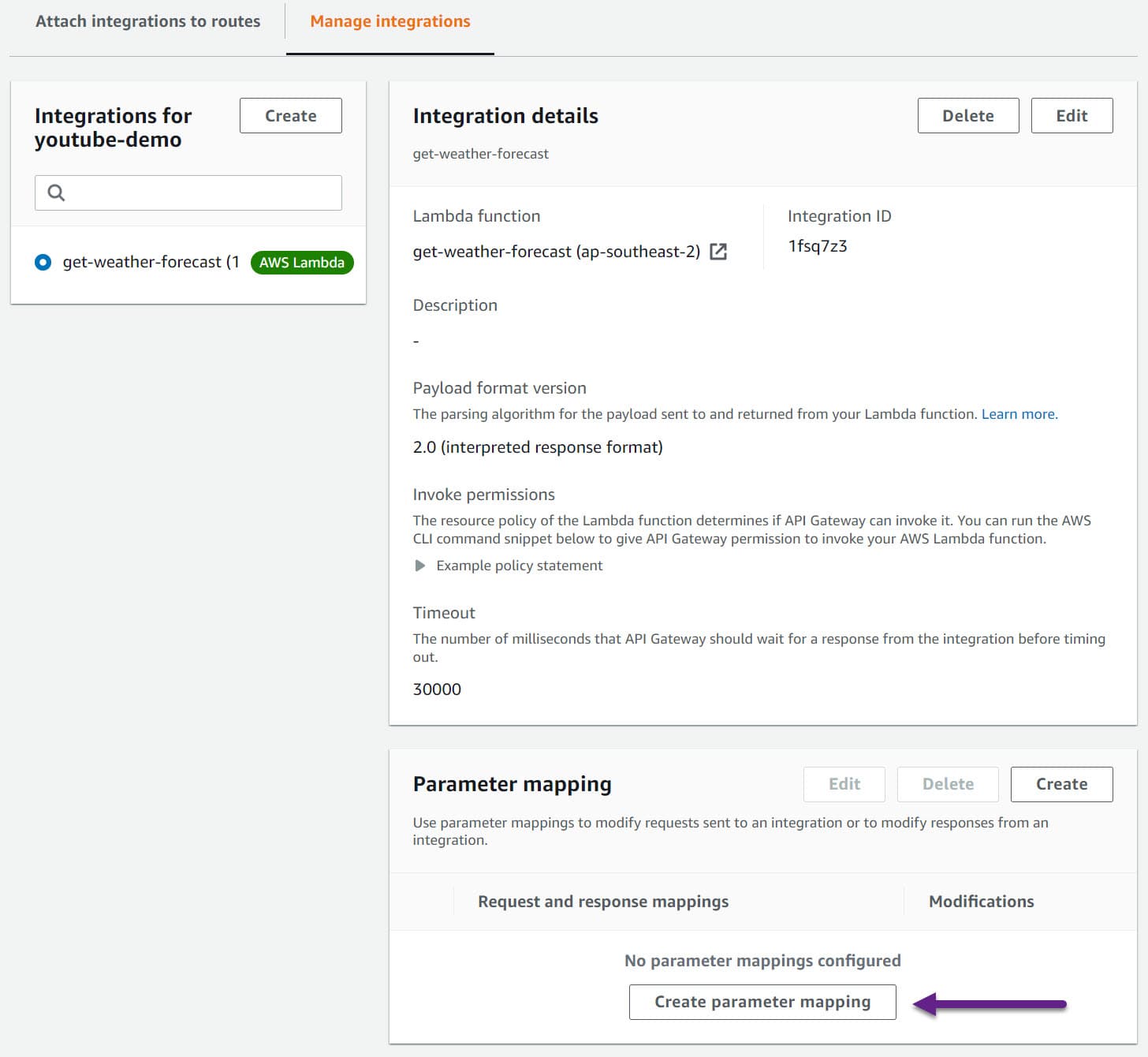 Manage existing integration to add parameter mapping.