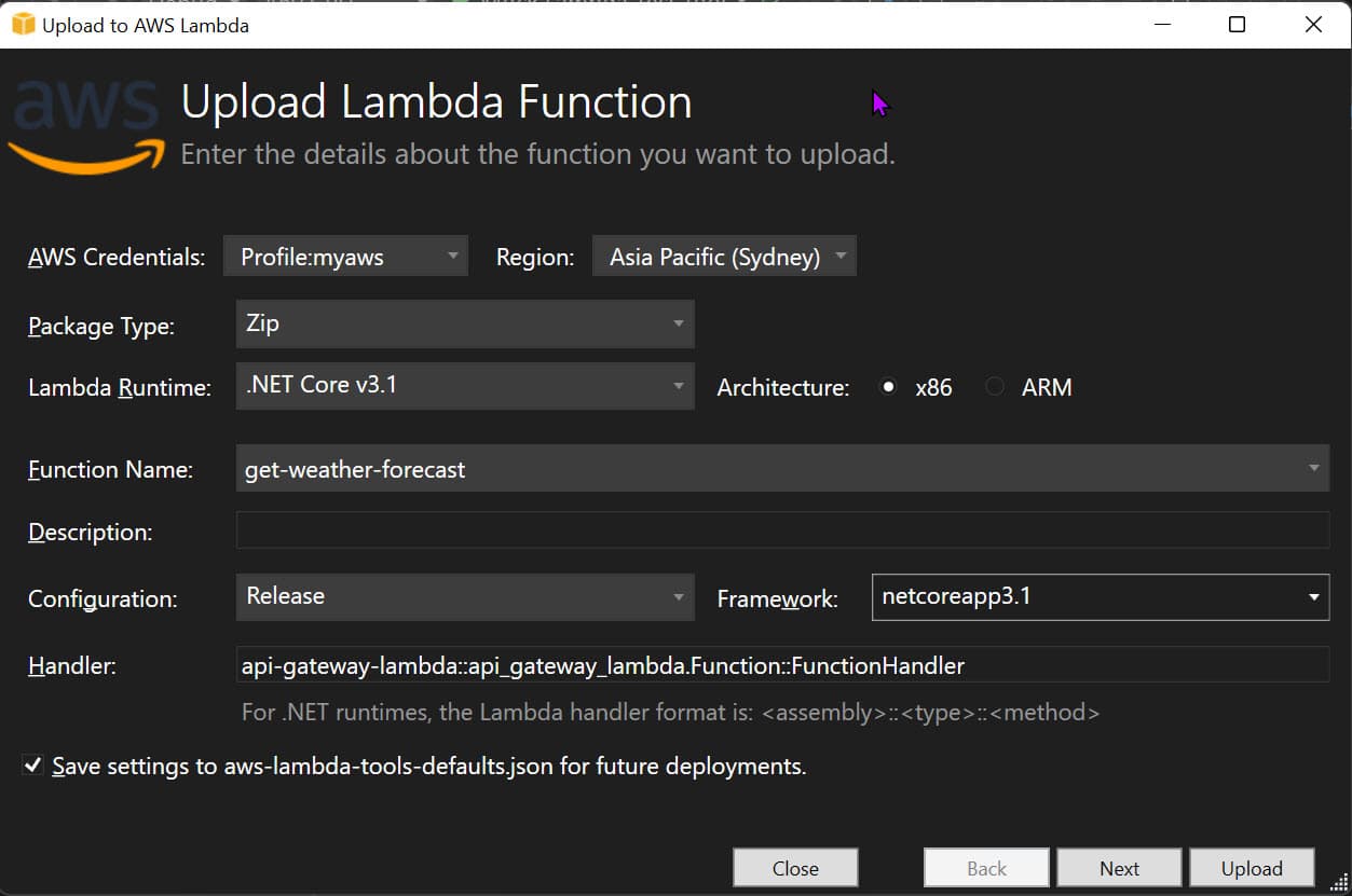 Publish Lambda from Visual Studio