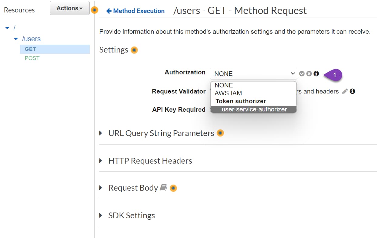 Set the .NET Lambda Authorizer on REST API Method Request