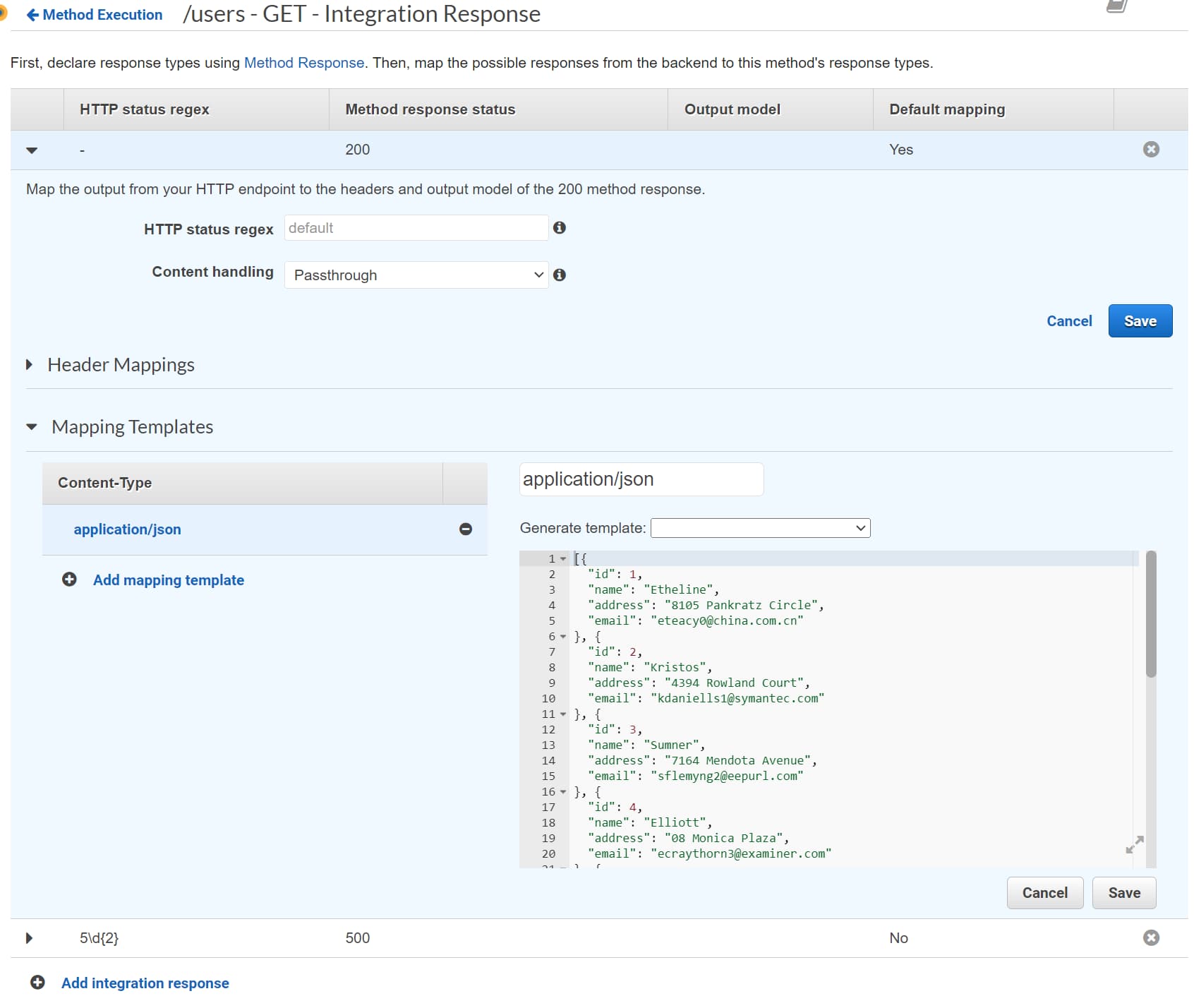 Configure Integration Response for REST API in Amazon API Gateway