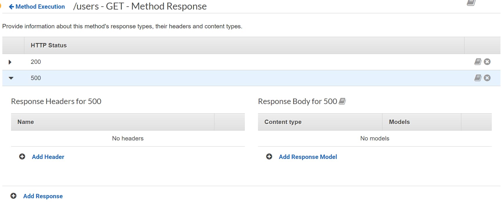 Configure Method Response for REST API in Amazon API Gateway