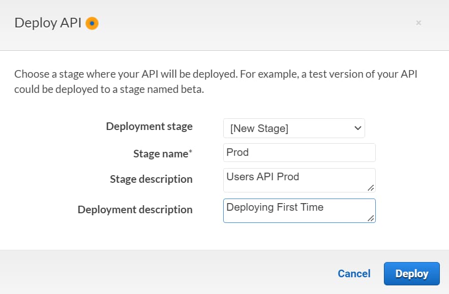 Create a new stage to deploy an Amazon API Gateway REST API.