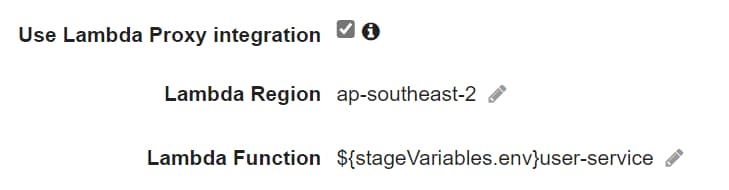 Use stage variables to prefix the Lambda Function name when specifying the Integration endpoint in API Gateway REST API Integration Method.