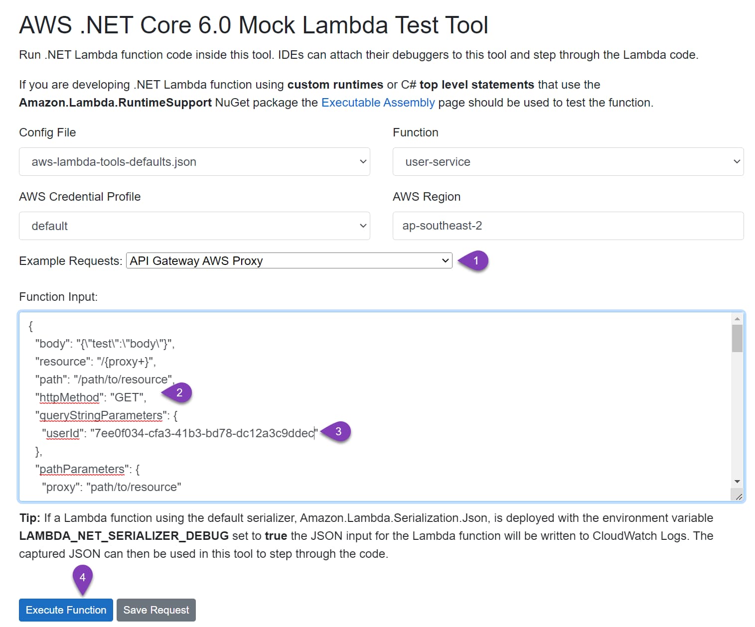 Mock Lambda test tool allows invoking the lambda function on the development machine and simulates API Gateway AWS Proxy requests. You can populate all request properties, just as it would have come from API Gateway request.