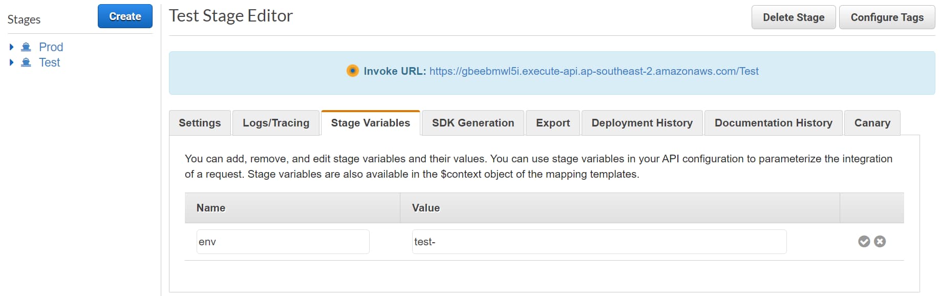 Add stage variable to the API Stage. 