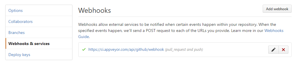 Github webhook url for appveyor