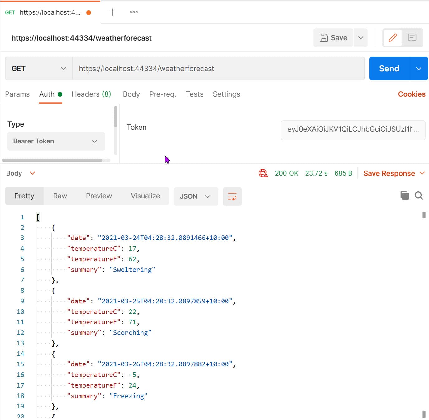 Pass Bearer Token as part of the Authorization header from Postman to make a successful API request