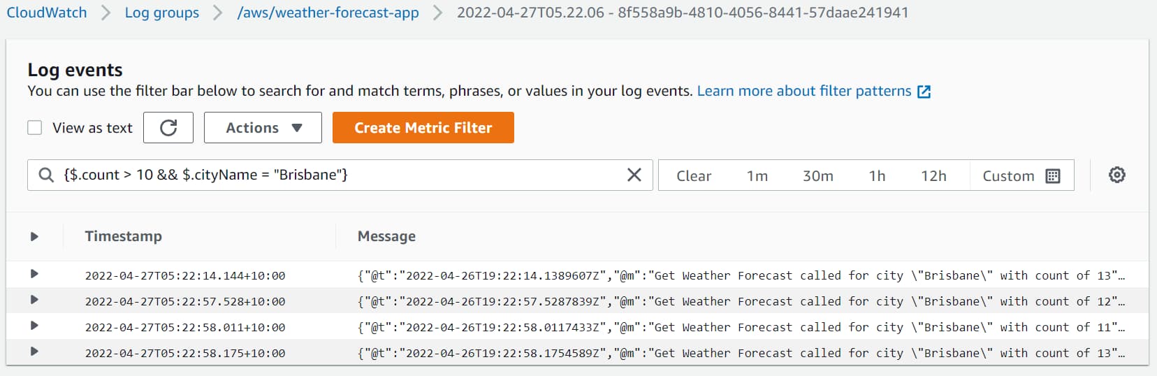 JSON based log filtering example with multiple properties