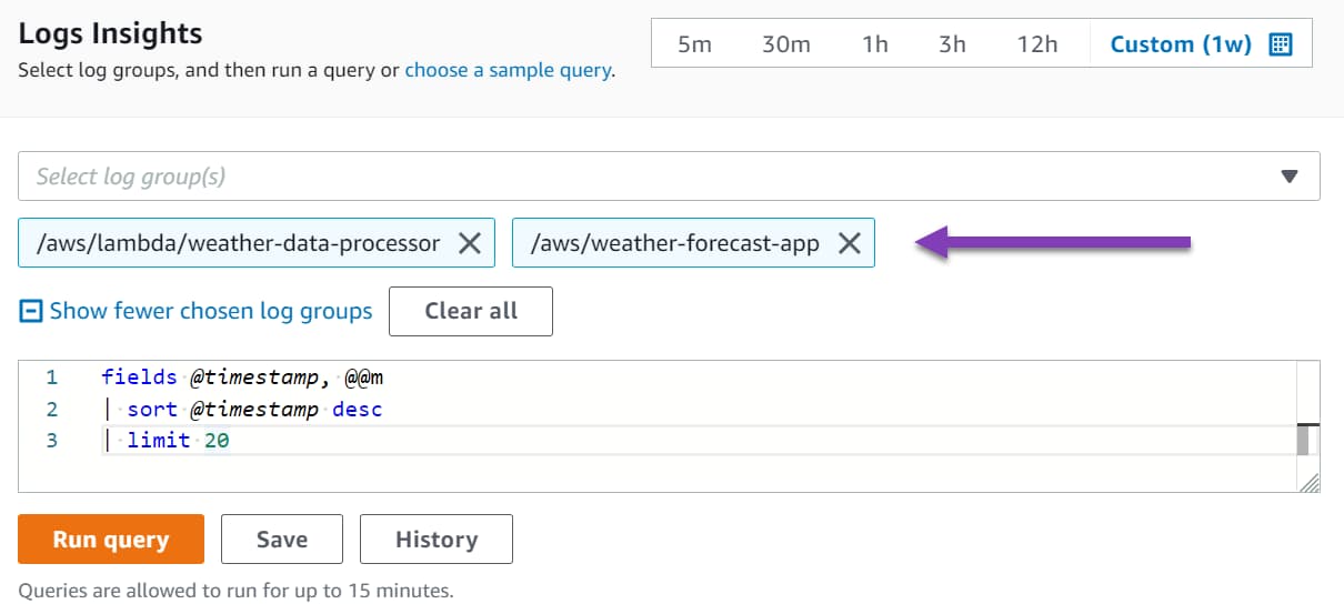 Query across multiple log groups in CloudWatch log insigths