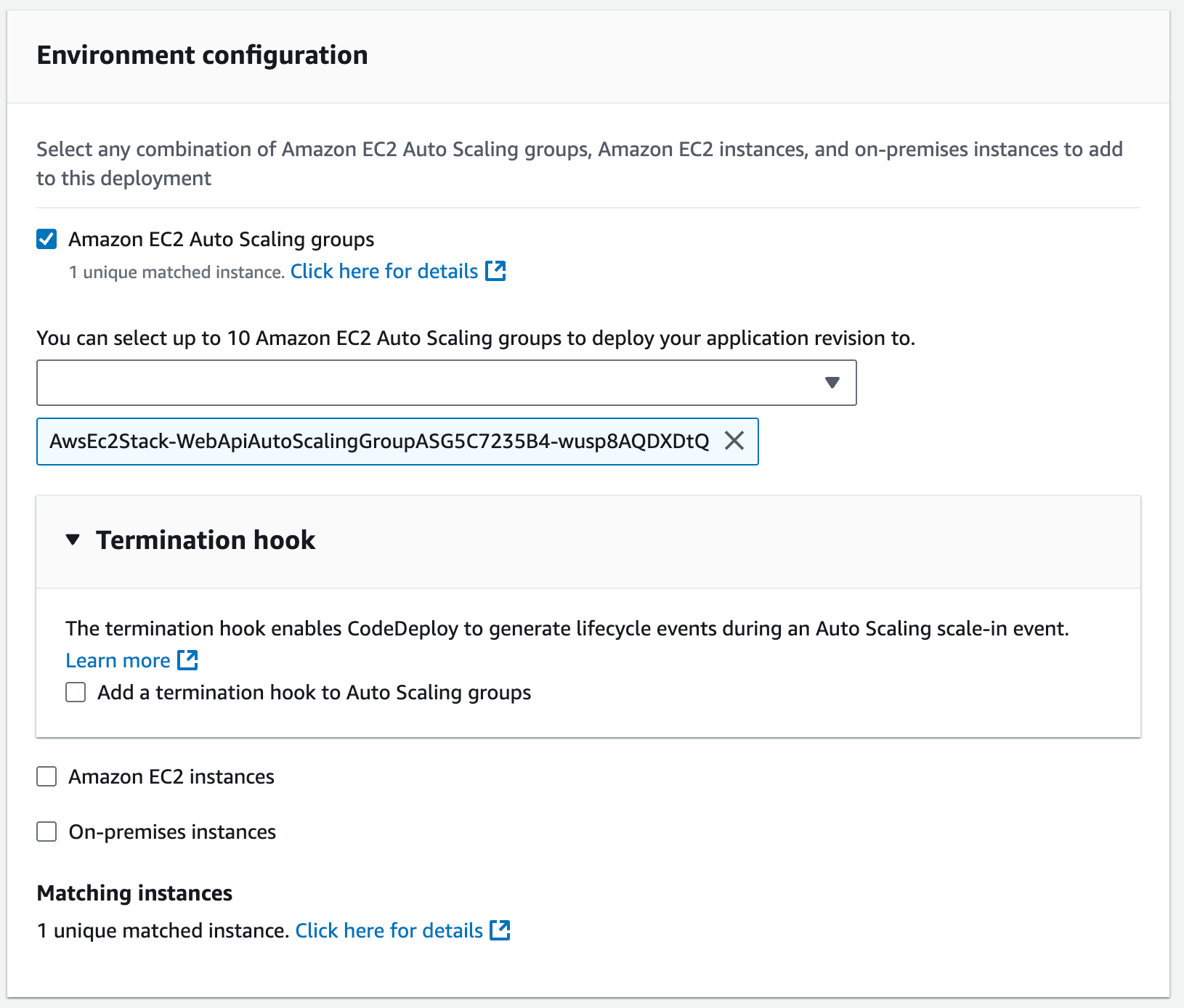 AWS CodeDeploy environment configuration to deploy to amazon ec2 auto scaling group ec2 instances