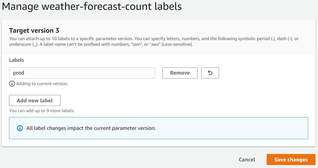 Assign label to a version of the store varaible