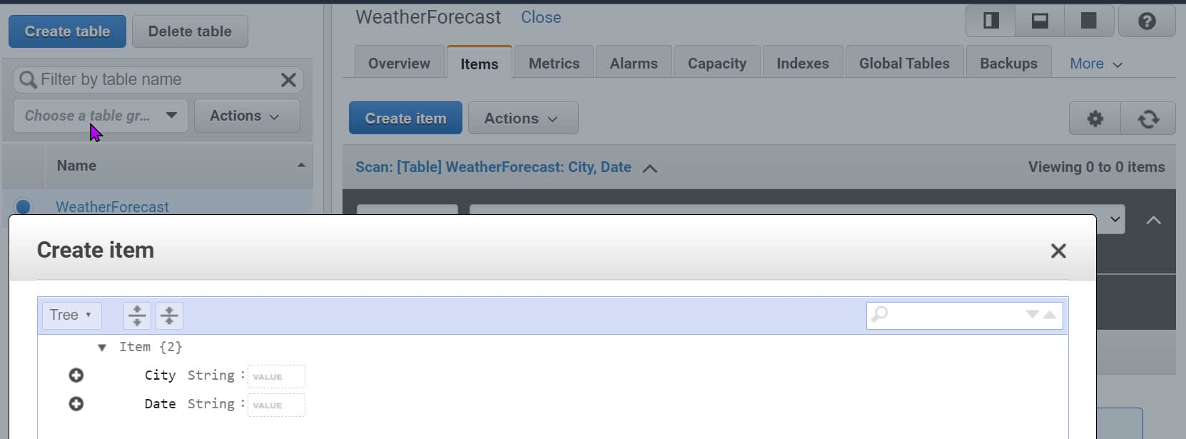 Create Item in DynamoDB table