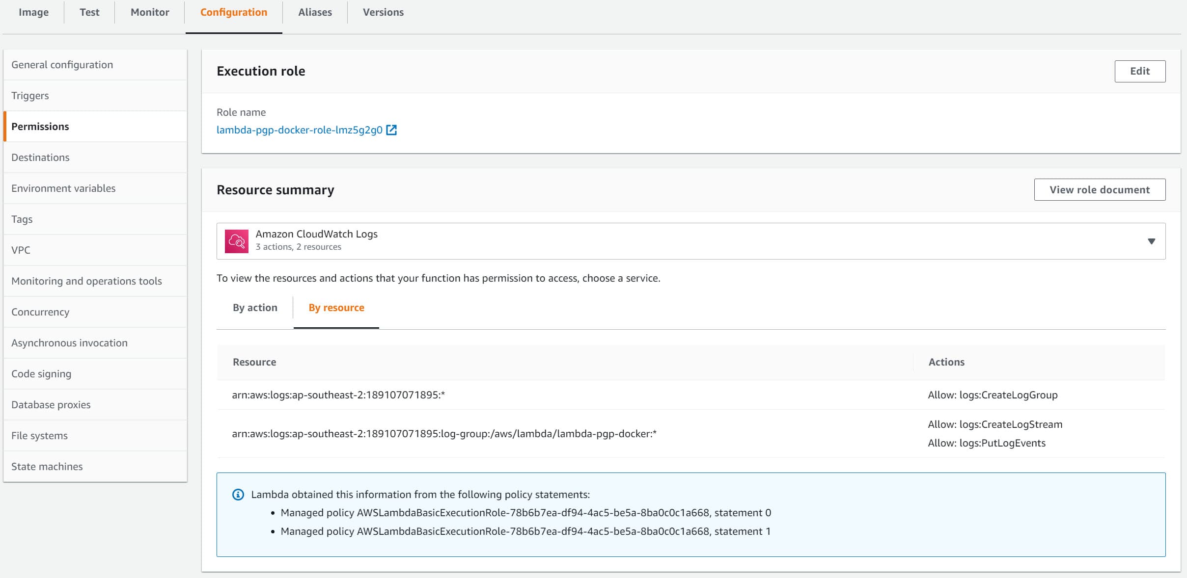 AWS Lambda Permissions configuration