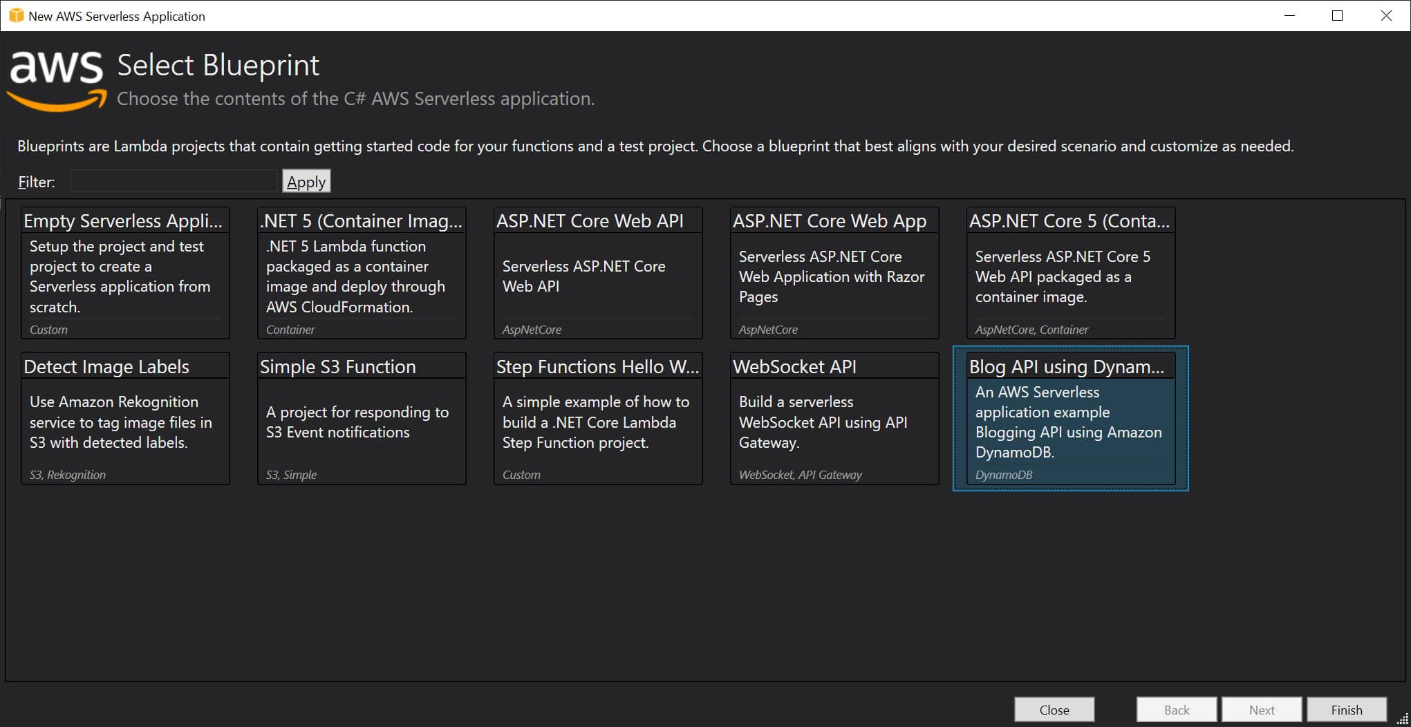 AWS Serverless Application Template Blueprint, Blog API using DynamoDB