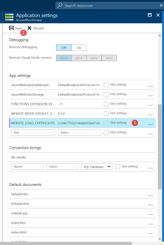 Azure Function Certificates App Settings