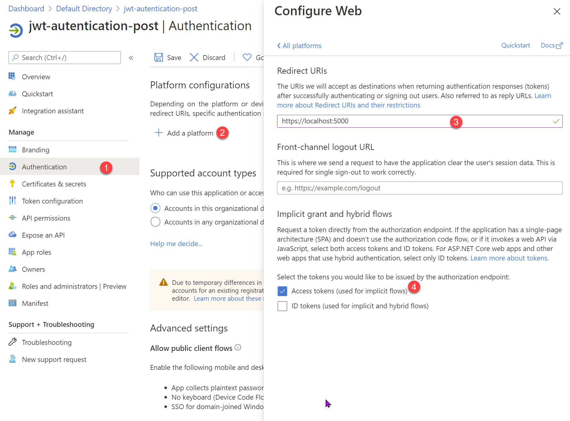 Enable Access token for Implicit flow in Azure App Registration