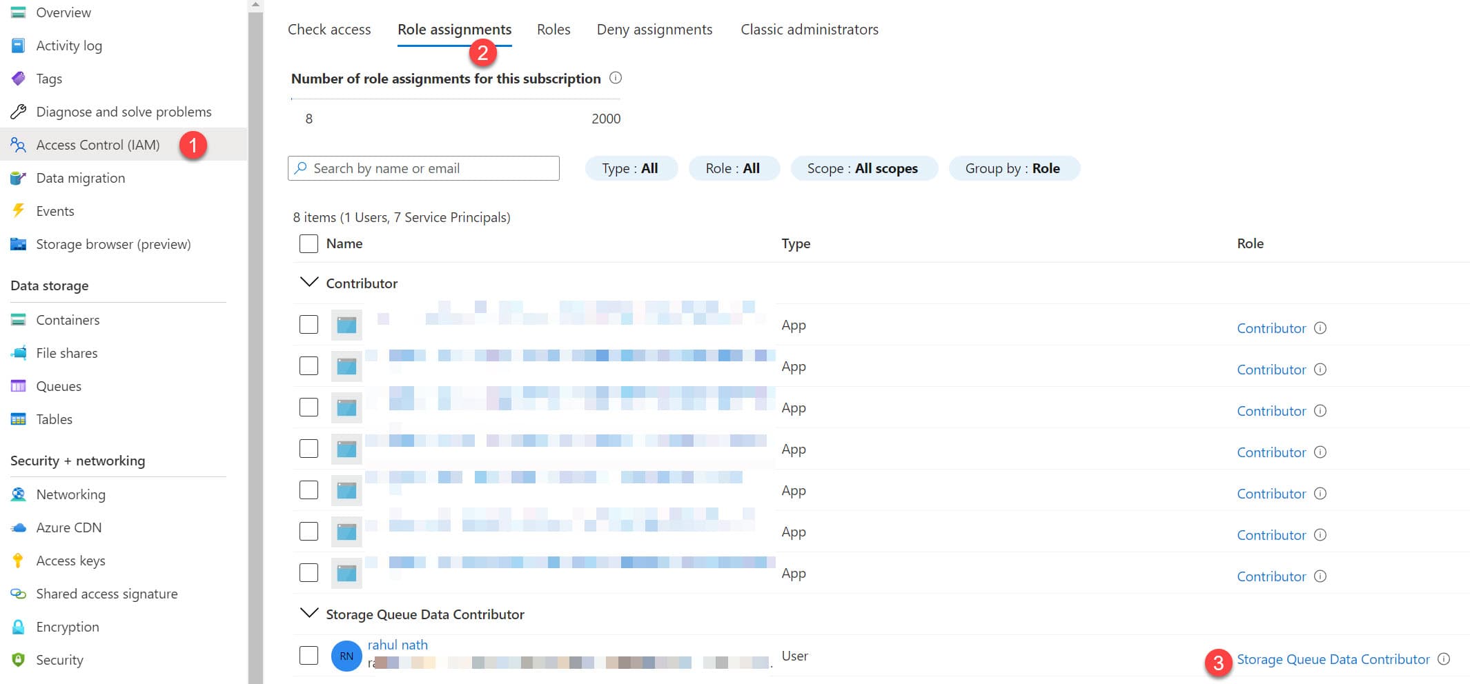 Access Control (IAM) Enable Storage Queue Data Contributor Role to access Queue.