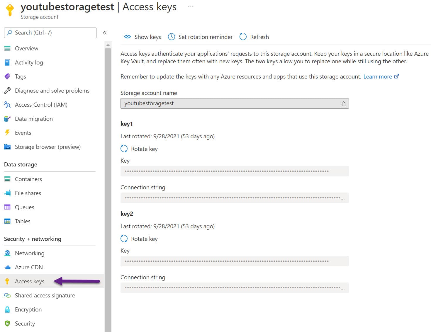 Azure Queue Storage Access Keys