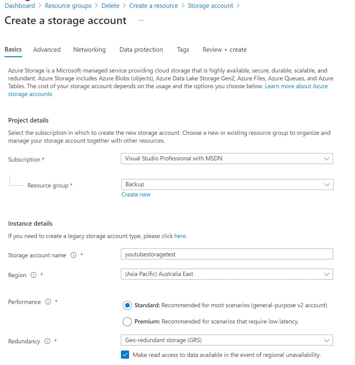 Create an Azure Storage Account from Azure Portal