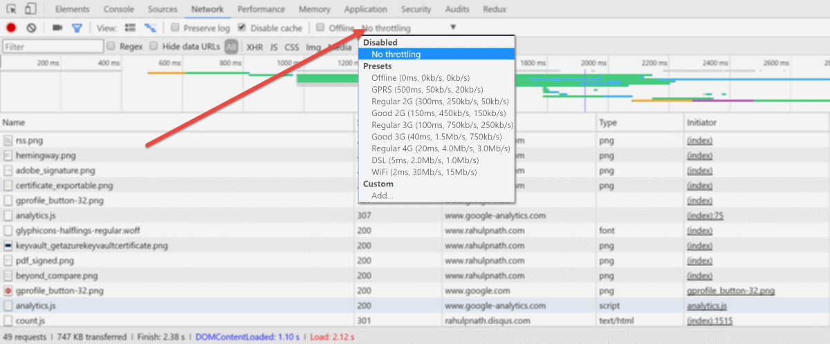 Google Chrome Developer Tools - Network Delay