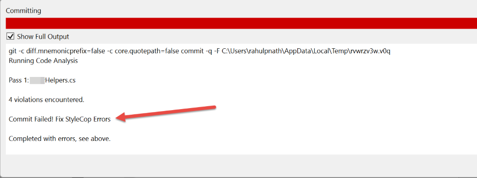 StyleCop git hook failing commit in Source Tree