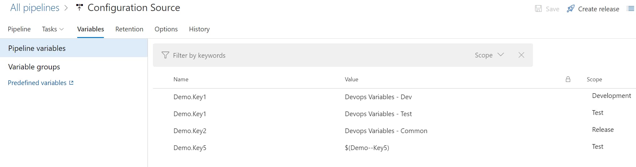 Configuration value set in Azure DevOps Release Variables