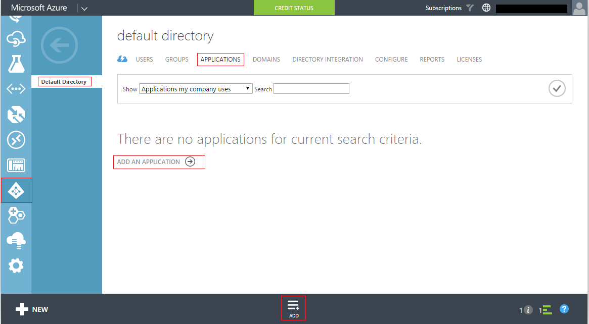 Create an Application under default