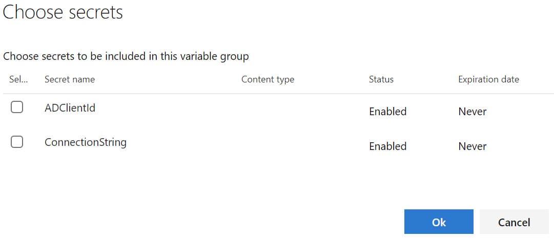 Azure DevOps Variable Groups link secrets from Vault