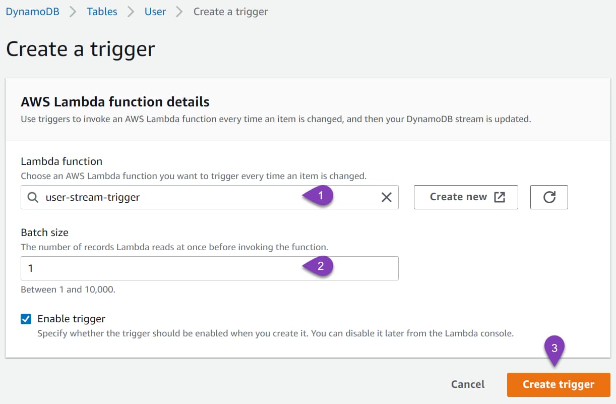 Enable Lambda Trigger for a .NET Function on DynamoDB Stream.