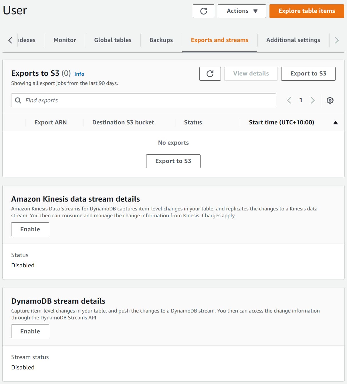 Enable DynamoDB Stream on a Table under the Exports and streams section in the AWS Console.