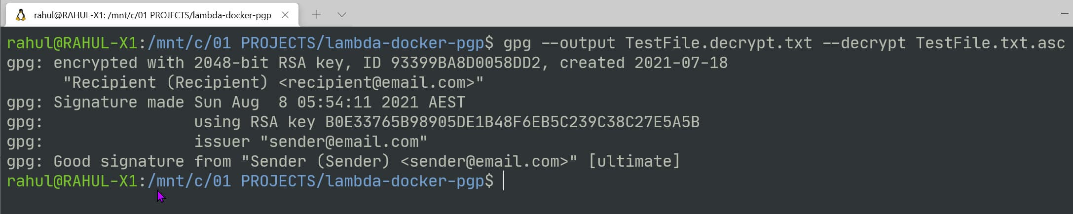 gpg decrypt output with signature verification