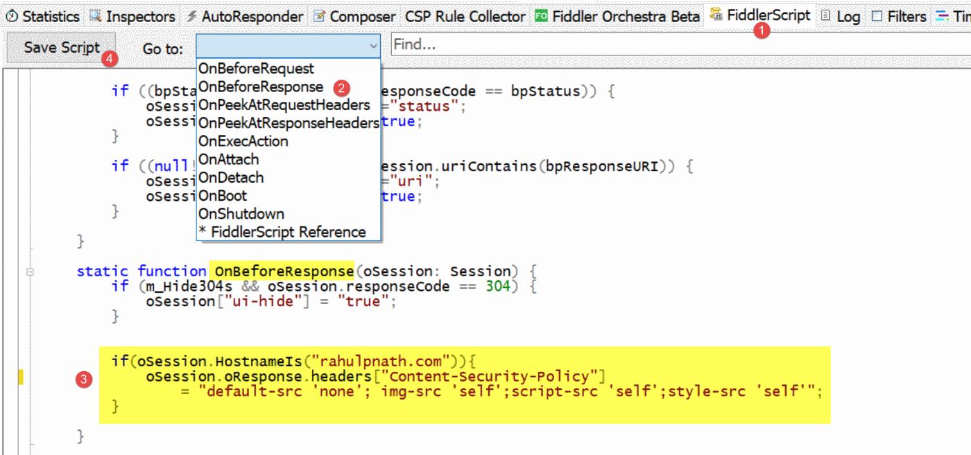 Fiddler Script to update CSP