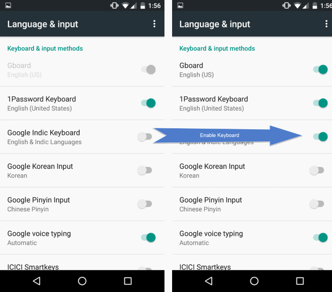 Enable Google Indic Keyboard
