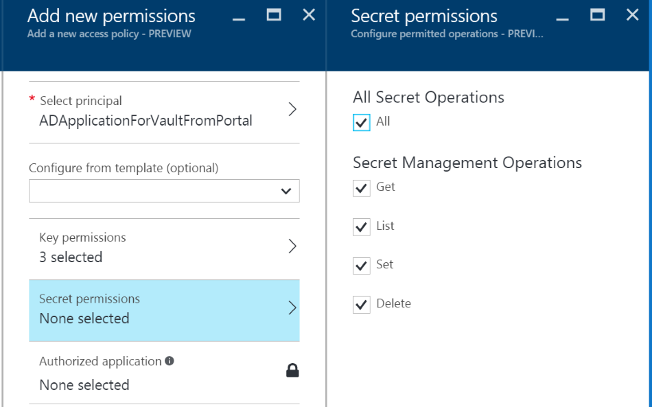 Access Policy set Secret Permissions
