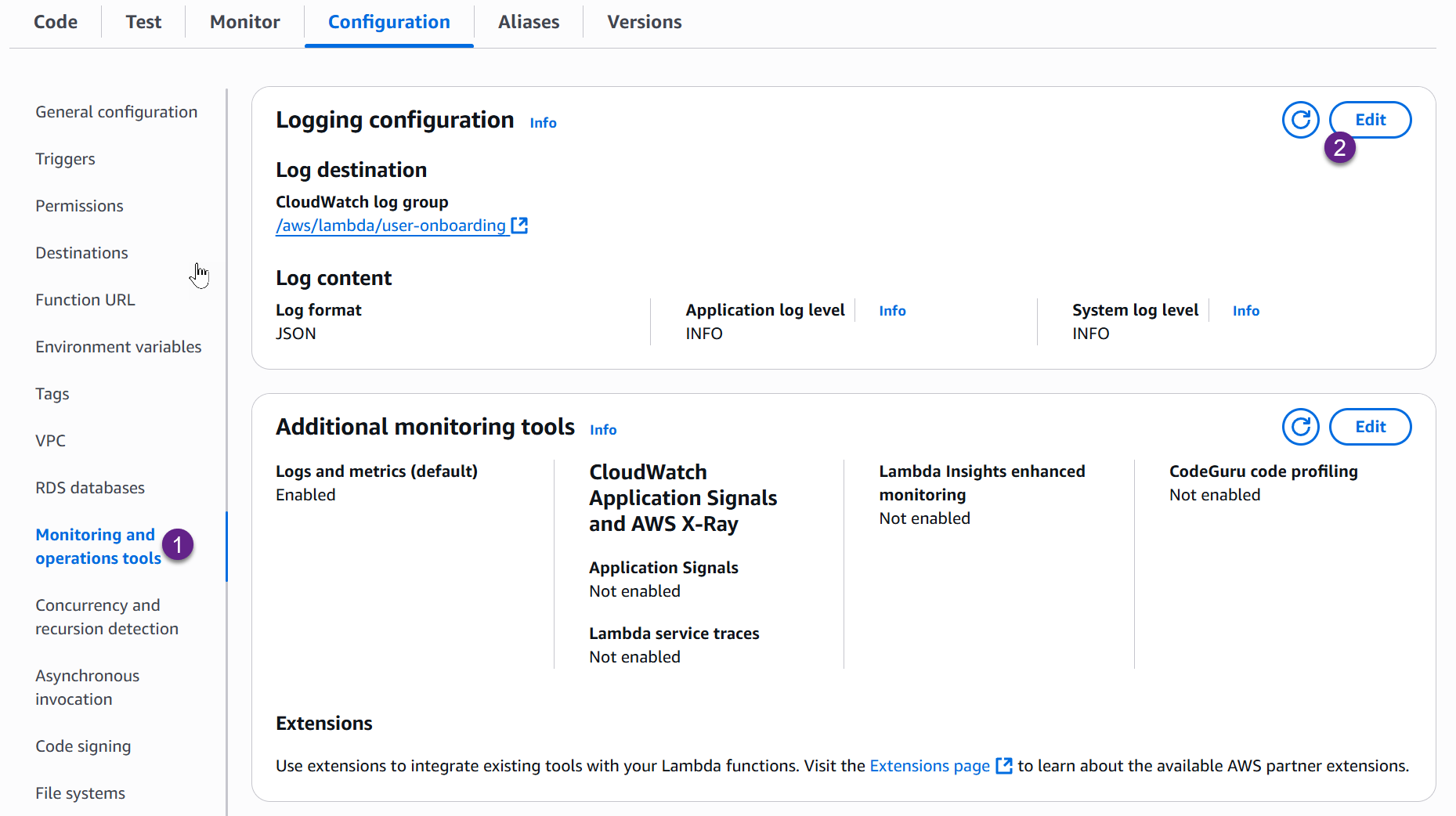 Switching to JSON-based logging in AWS Lambda Configuration