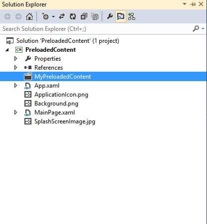 preloaded content Visual studio