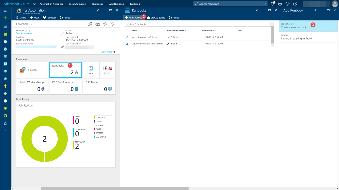 Azure Automation Create a Runbook