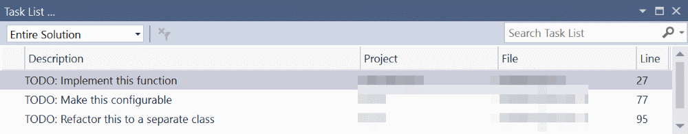 Visual Studio Task List
