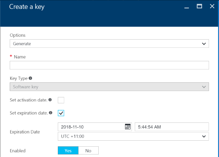 Azure Key Vault - Set Key Expiry