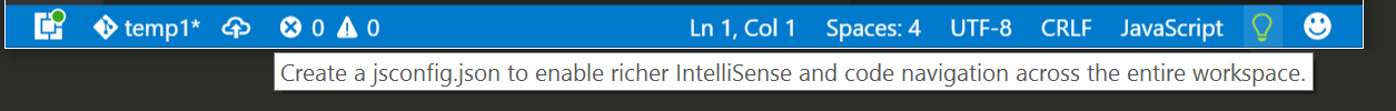 Visual Studio code jsconfig balloon notification